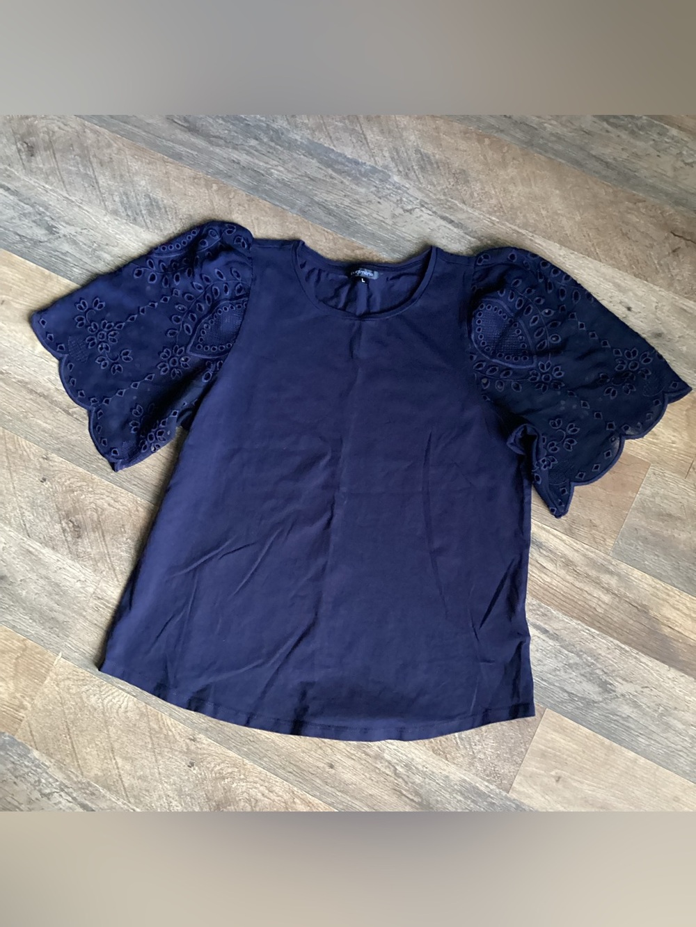 Port and Navy Eyelet Puff Sleeve Top - Women